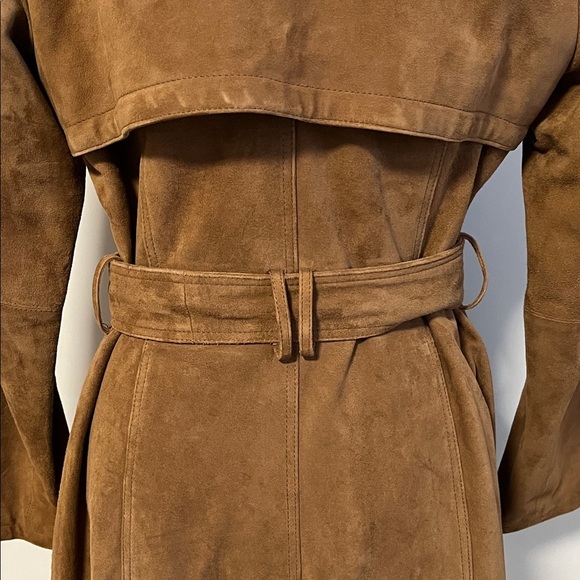 SUEDE Michael Kors Dark Tan Brown Trench Coat Belted Fully Lined, Size M - Picture 9 of 15